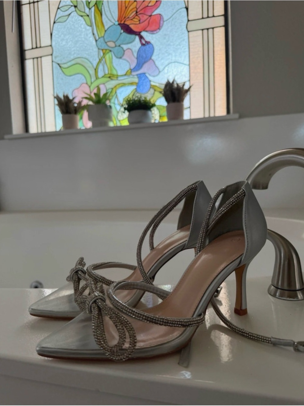 Elegant Silver Strappy Knot-Heel Sandals